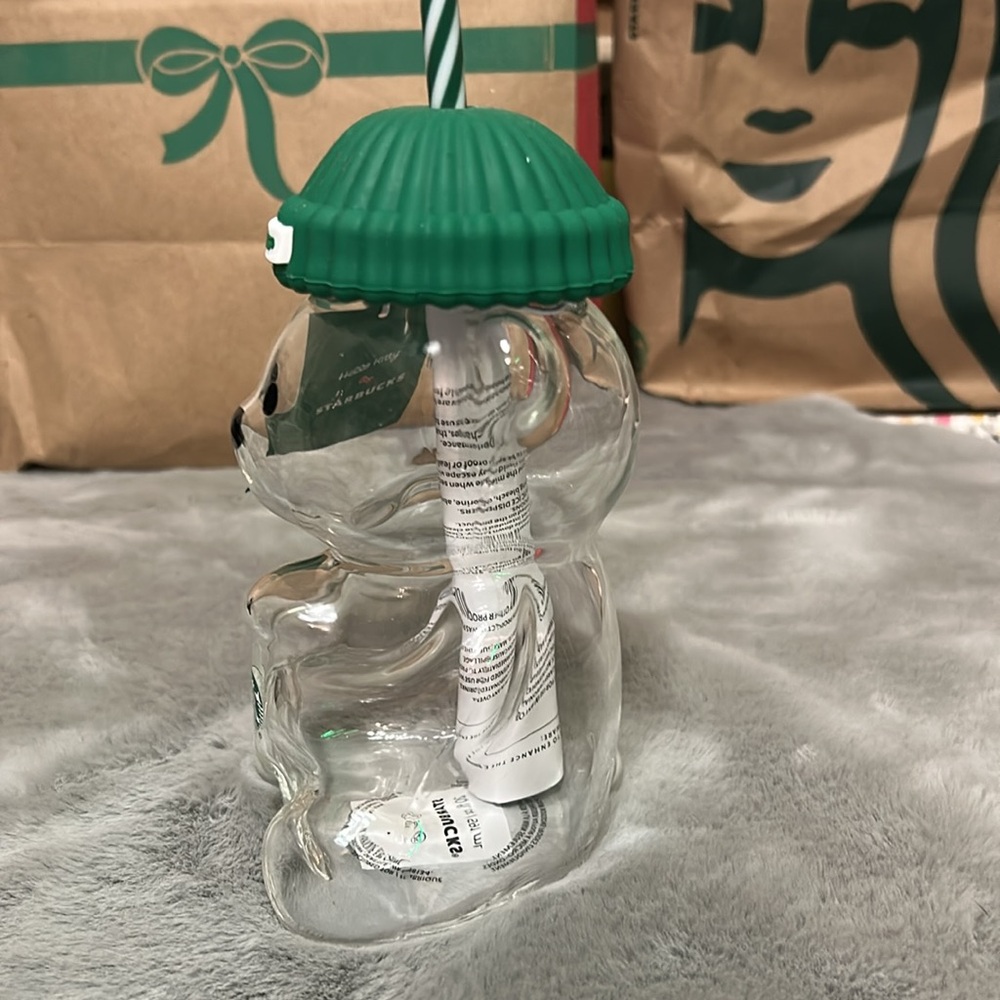 Starbucks Clear Bear Tumbler with Green Hat Lid - Picture 4 of 8